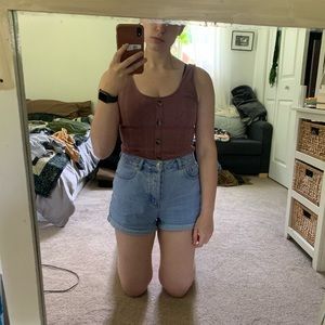 AE button ribbed cropped cami